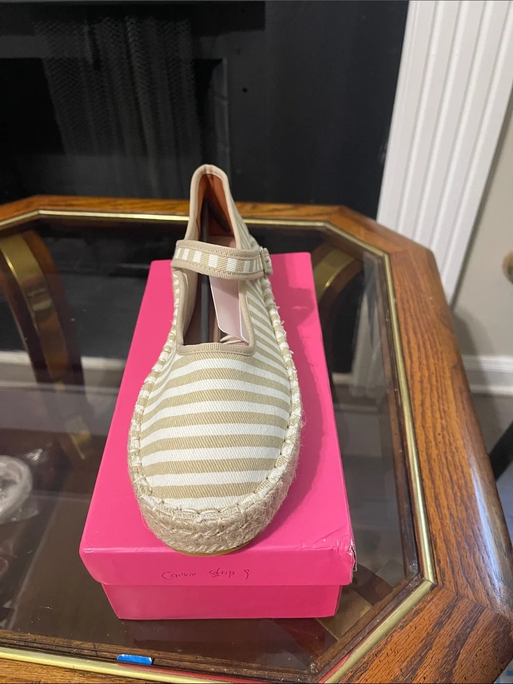 Striped Beige Canvas Mary Jane Espadrille - Women's